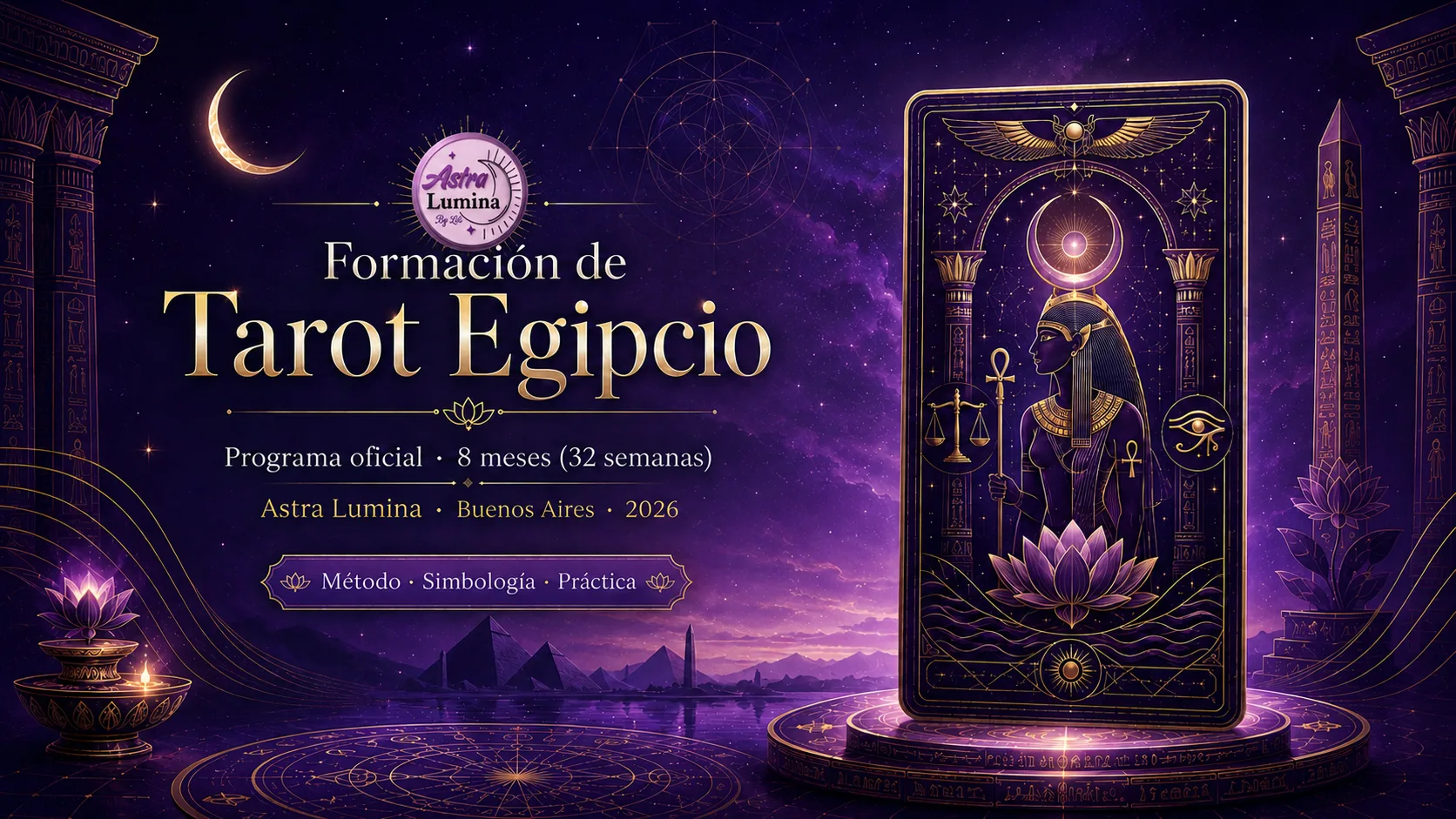 Formación de Tarot Egipcio · Programa oficial 8 meses · AstraLumina 2026